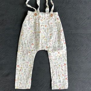 Oliver London Girls Pants Overall Suspenders (like Zara) - cream w print - 1-2yr